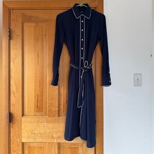 Polo Ralph Lauren Navy Blue Shirt Dress with White Pipes